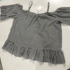 BeachLunchLounge Peplum Black and White Blouse